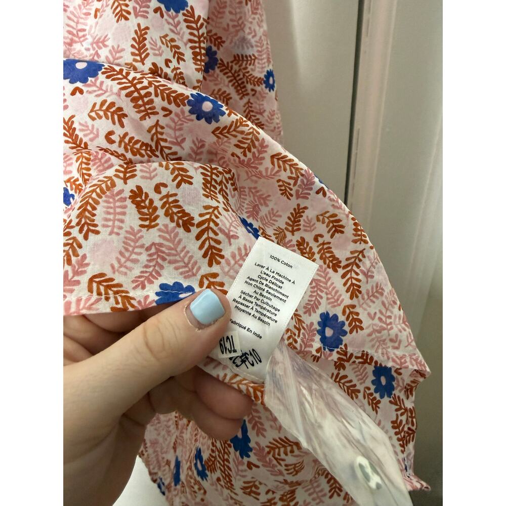 Talbots Orange Blue Floral Ruffle Spring Poplin Popover Blouse Women's Medium - Picture 7 of 8